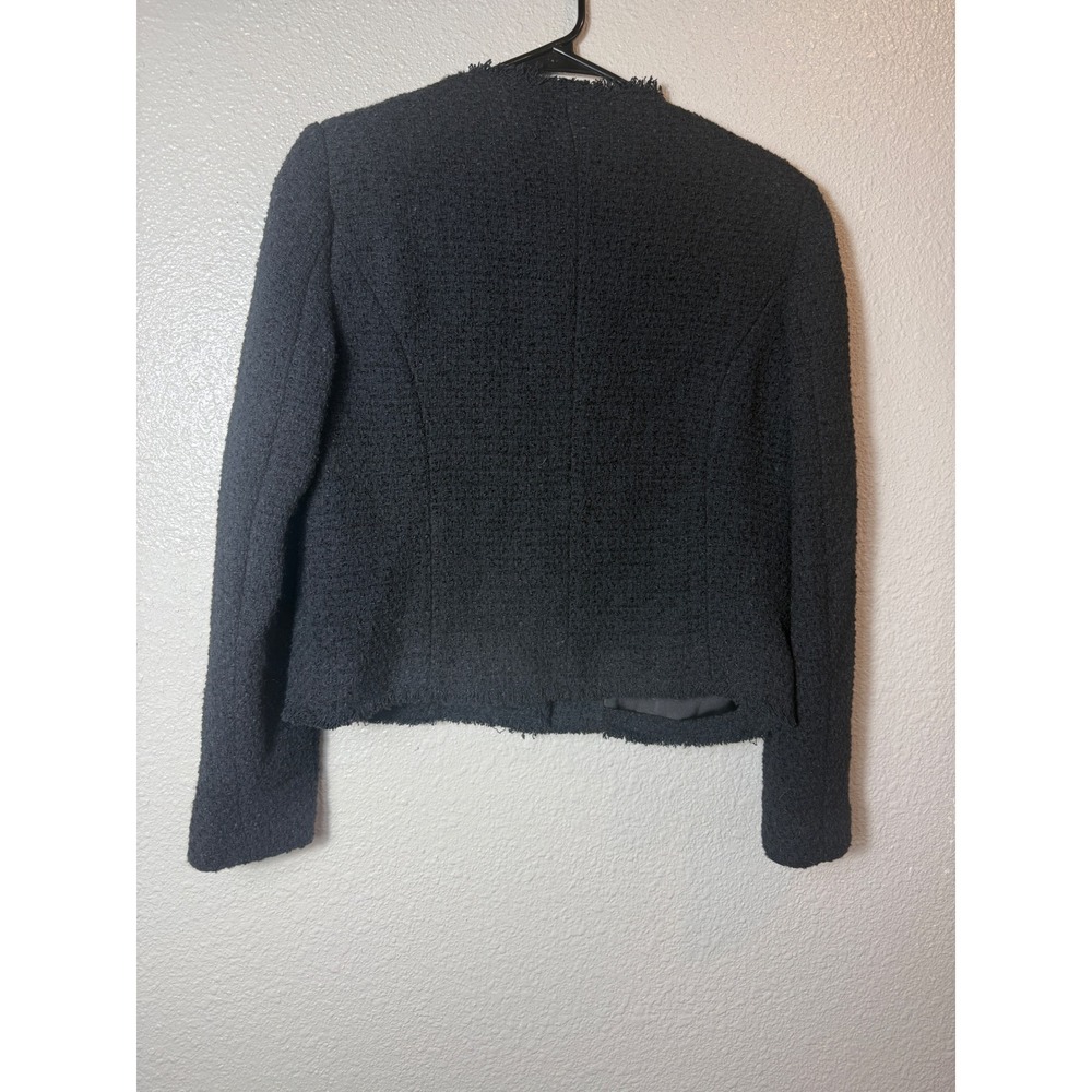 Nwt Mango WINTOUR Tweed Jacket Black Cropped Frayed Raw Edge Button Front Size M - Picture 3 of 9